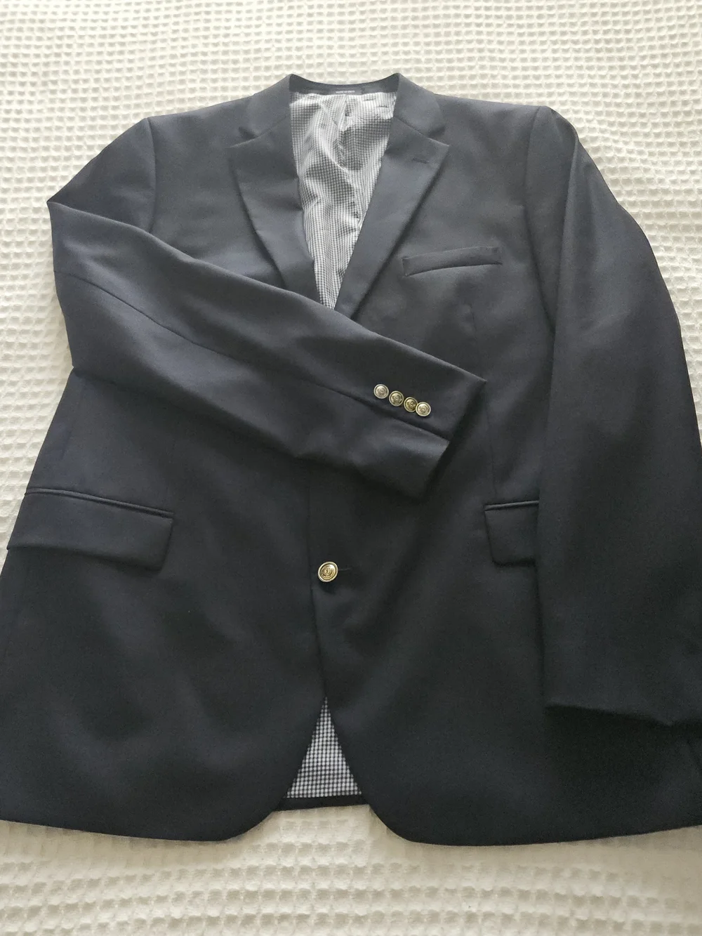 Stafford Men's Navy Solid 100% Wool Blazer Suit Jacket 2-Button Gold Button 48L